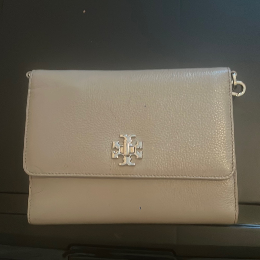 Used Tory Burch grey pebble leather crossbody